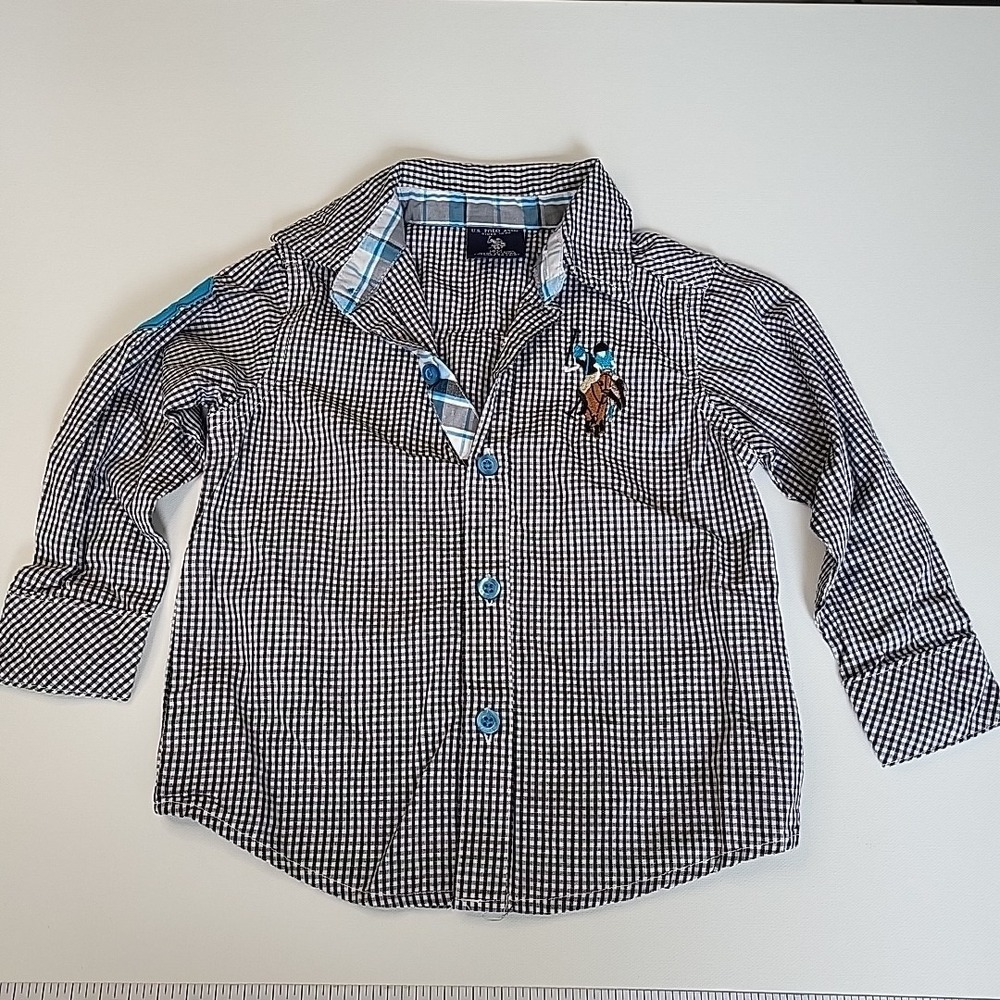 U.S. Polo Association 18M Baby Boys Checkered Plaid Black/White‎ Shirt